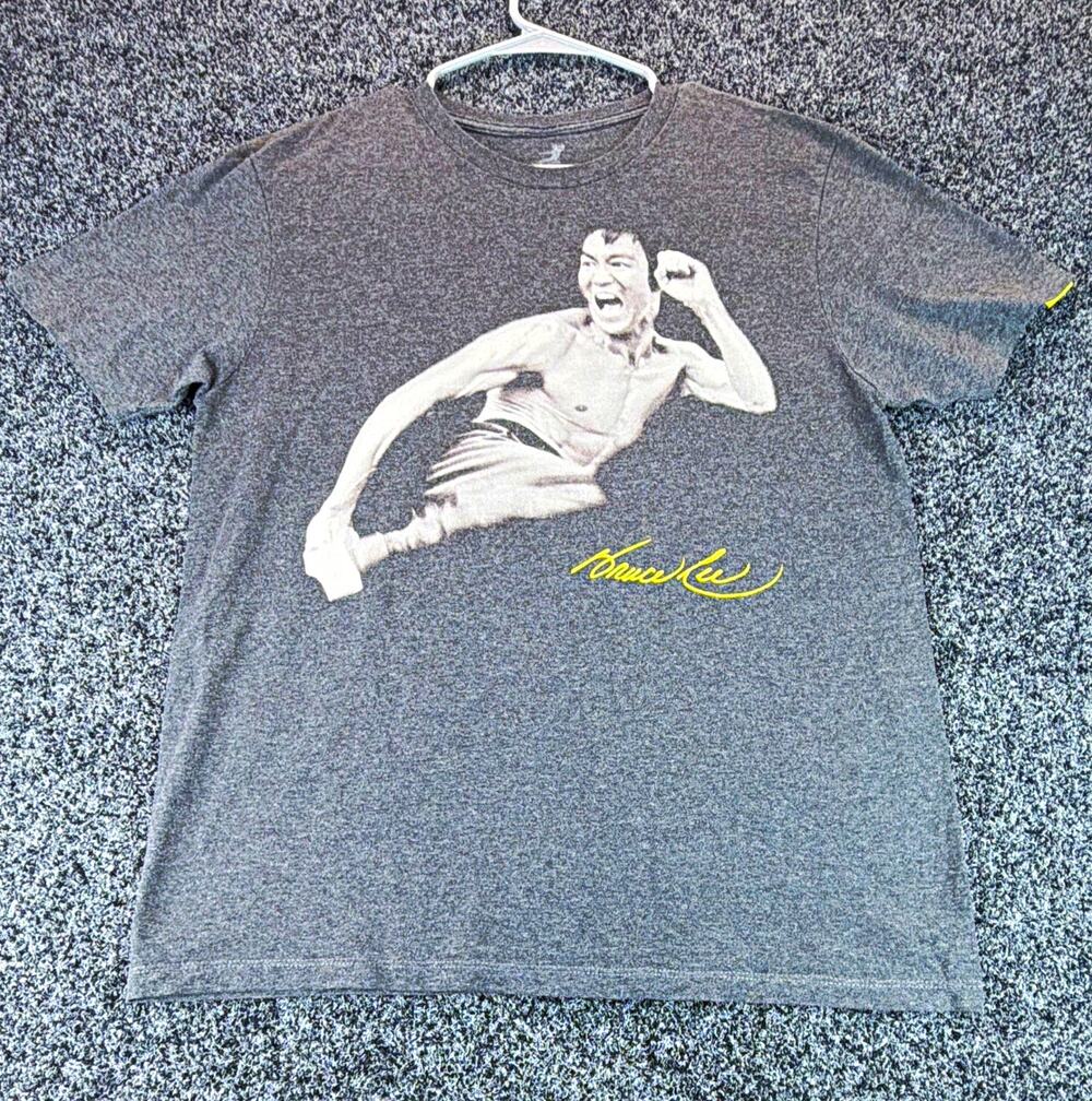 Bruce Lee Logo Graphic Men's Gray Crew Neck Short Sleeve Knit T-Shirt M
